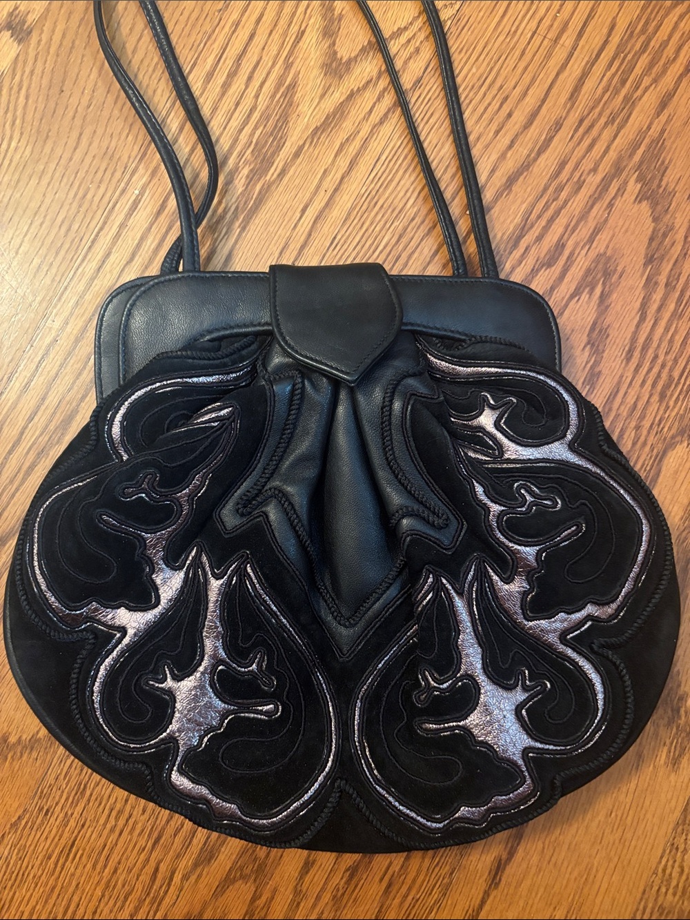 Braccialini Black Embroidered Velvet Shoulder Bag